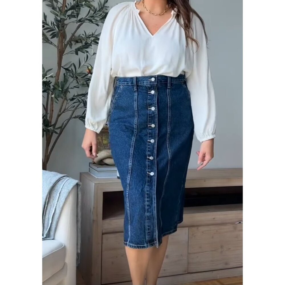 Old Navy Button Front A-line Cotton High Rise Denim Jean Skirt Plus Size 28 4X